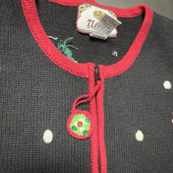 VTG‎ Tiara International Christmas Cardigan Full Zip Sweater Jacket 90s Santa - Picture 4 of 12